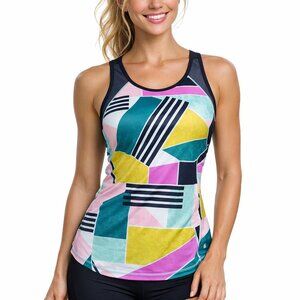 Fila Sport Tank Top Medium Geometric Abstract Color Block Activewear Workout Gym